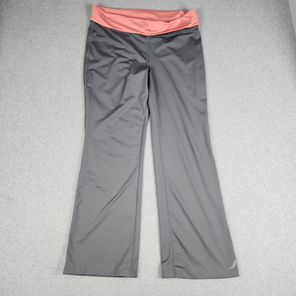 Exertek‎ Athletic Pants Womens M Gray Foldover Yoga Flare Leg Activewear Workout